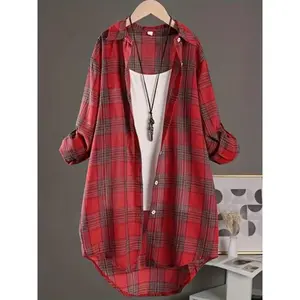 Plus Size Plaid Print Shirt, Casual Long Sleeve Button Front Shirt, Women's Plus Size? clothing