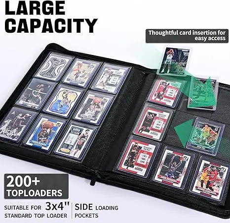 zlca toploader card binder ZLCA Top loader Card Binder, 9-Pocket Trading Card Album Holder fits for 3 x 4'' Top Loader, Double-sided Card Display Storage Carrying Case, Plastic Pages for Holding PTCG MTG Sports Cards -
