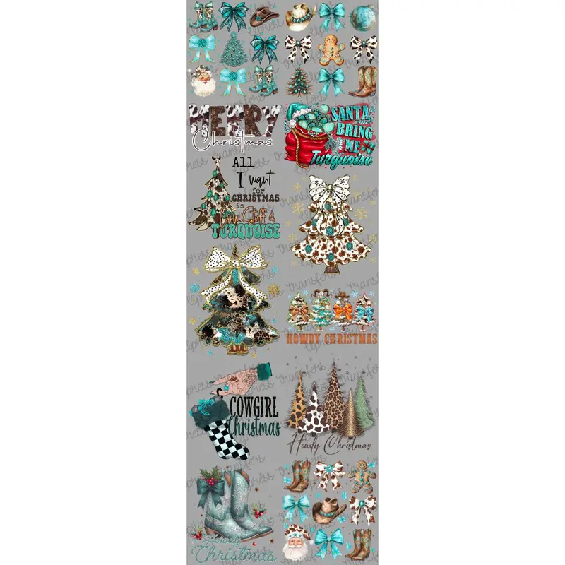 Cowgirl Christmas DTF Transfer Gang Sheet 24.5" wide x 72" long. Direct To Film