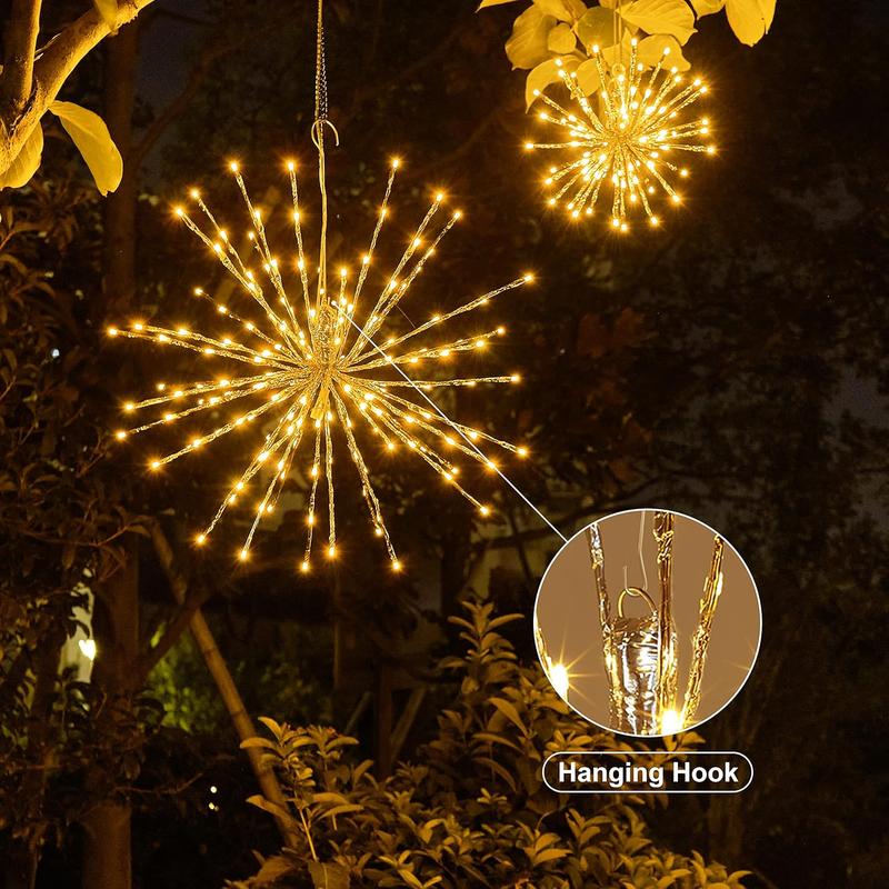 18" Starburst Light Lighted Ball 120 LED Firework Lights Twinkle Warm White Hanging Ball Dual-use for Patio Walkway Pathway Decoration Indoor/Outdoor
