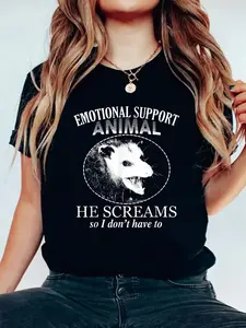 Funny Possum Emotional Support Animal Funny Opossums Memes T-Shirt Women Graphic Shirts Casual Short Sleeved Tee Round Neck Sporty Lover T-Shirts