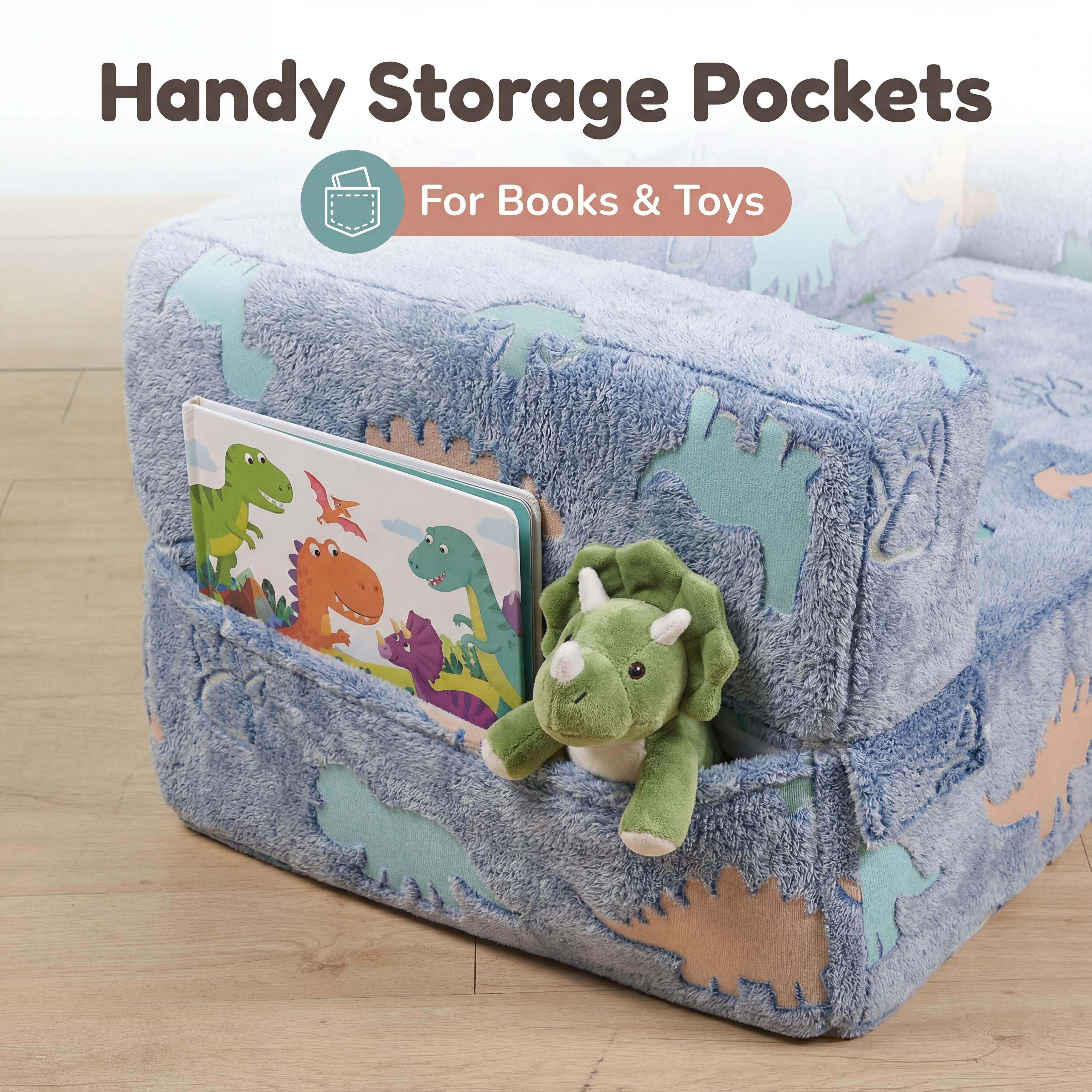 Blue dinosaur, a child-friendly sofa for babies, a large folding sofa bed, easy to assemble and clean, suitable for living rooms and bedrooms. It can be transformed into a bed, making it a perfect  birthday gift for both girls and boys