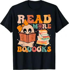 Groovy Booooks Ghost Read More Books Funny Teacher Halloween T-Shirt - Nicolekhach Shop 44B0CKG42CYM