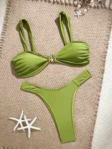 New Sexy Starfish Accessory Casual Beach Spaghetti Strap Bikini Two-Piece Swimsuit Set, Fitted Style, Moderate Fabric, All Seasons Wear, Beachwear Fit