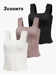 Women's Floral Embossed Sports Tank Top, Casual Solid Textured Sleeveless Sports Top for Yoga Gym Workout, Ladies Sportswear for All Seasons, Yoga Gym Activewear, Yoga Workout Vest