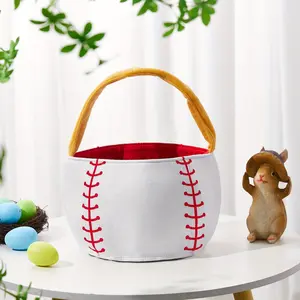 Baseball-Shaped Easter Treat Basket with Red Stitching Light &Yellow Handle–Perfect for Party brand name handbags and Egg Hunts,Gift Basket,Organiser