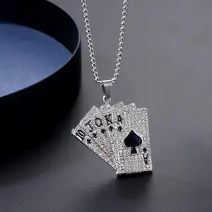 Card poker pendant , stainless steel, never turnish, perfect gift, Cuban link or rope chain