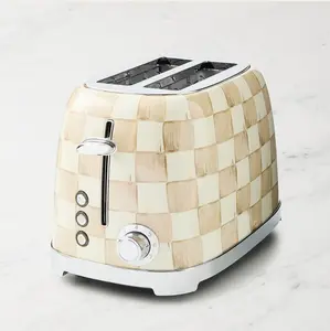 MACKENZIE-CHILDS 2-Slice Decorative Brown-and-White Mocha Check Toaster for Kitchen