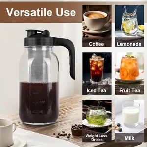 Cold Brew Coffee Maker,64 oz Mason Jar Pitcher with Stainless Steel Filter, Pour Spout Handle Lid, Heavy Duty Glass Airtight & Leak-Proof Pitcher for iced coffee Tea Lemonade