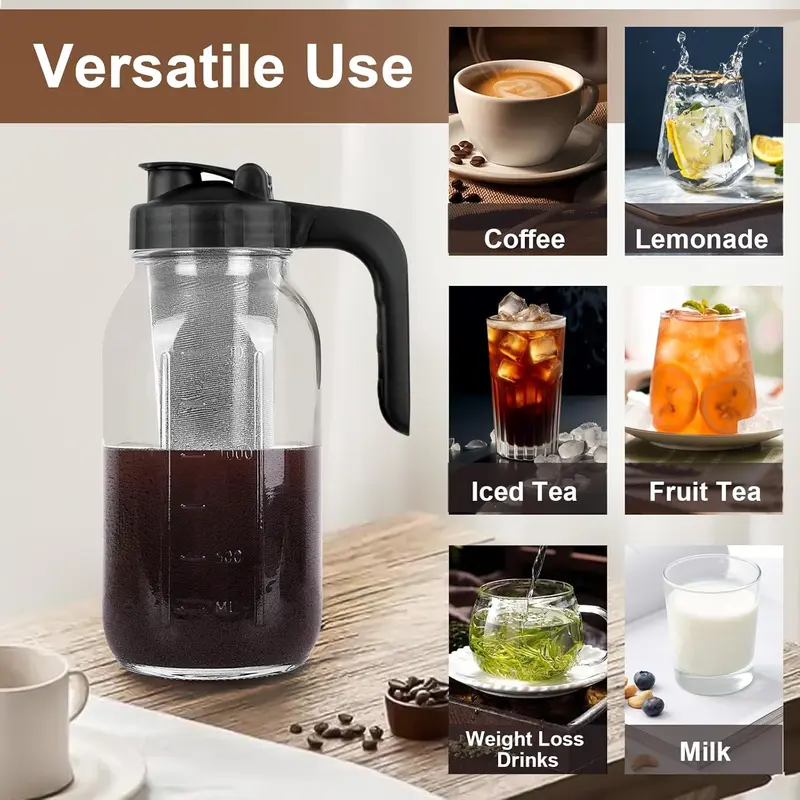 Cold Brew Coffee Maker Pitcher 64 Oz Glass Mason Jar Stainless Steel Filter  - TikTok Shop