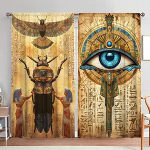 Egyptian Eye Pattern Door Curtain, 1 Set Egyptian Bird & Scarab Pattern Door Curtain, Home Decor for Living Room Bedroom Study Room, Home Decoration Curtain, Window Curtain