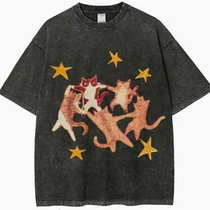 Five Cats Vintage T-Shirt, Animal Graphic Tee, Natural Cotton Unisex Streetwear, For Men, For Women 7