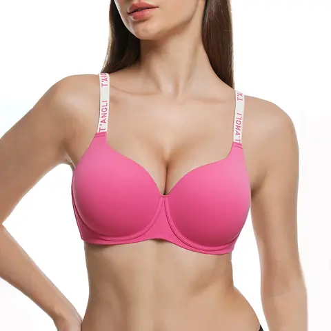 WMBras Women's Pink Sexy Push Up Bra Underwire Comfortable 3/4 Cup Bra Buttery Soft Deep V Everyday Tshirt Bra