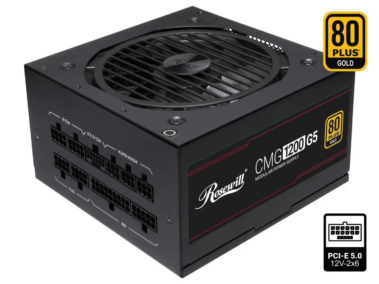 Rosewill CMG5 1200W, ATX 3.0 & 3.1 Compatible, 80+ Gold 1200W Full Modular Power Supply, PCIe 5.0 600W 12V-2x6 Connector, 100% Japanese Capacitors, 120mm FDB Fans - CMG1200G5