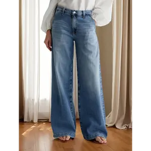 guapi rhinestone jeans New Spring And Autumn Women's Retro Washing Wide-leg Pants Stretch Versatile Straight Loose Casual Jeans