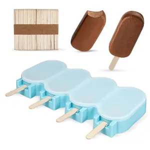 2Pcs Blue Popsicles Molds with Lids and 50 Pcs Wooden Popsicles Sticks, 4 Cavities Silicone Ice Cream Molds for Making Cakesicles, Cake Pops, Ice Cream - BPA Free - Home Improvement.