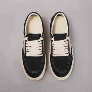 Men's Twill Canvas Low-Top Casual Shoes Women Sneakers Owens Shoes Men Lace Black Canvas Shoes Retro Flat Bottom Sneakers