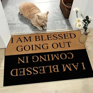 "I Am Blessed Coming In & Going Out" Funny Doormat, Home Decor Rugs, Letter Pattern Entrance Door mat, Indoor/Outdoor Welcome Mat, Thin and Wear-resistant, Decorative Rug for Home Entrance, TikTok Blessed Coming In Going Out Doormat