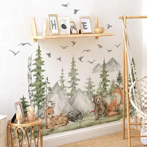 Forest Animal Pattern Wall Sticker, Self Adhesive Wall Decal, Decorative Sticker for Home Living Room Bedroom