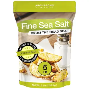 Aromasong 5lb Dead Sea Fine Grain Natural Salt, Pure Unrefined Mineral-Rich Lower Sodium Table Salt with Enhanced Flavor, Resealable Bag