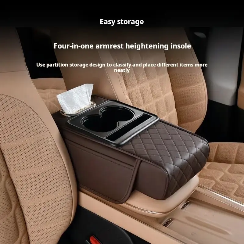Universal car interior accessories for stowing tidying, Cup holder & phone storage for vehicles long distance driving traval, Car center console armrest pad, Multifunctional 4 in 1 car storage bag, Car interior accessories armrest box storage pocket
