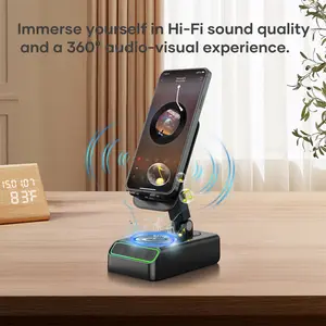 Wireless Induction Audio Bluetooth speaker Phone Stand with 2000mAh Power Bank Emergency Charging Adjustable Angle Foldable for iPhone Android Unique Gift for Men Women Dad Her Husband Chargeable Mini Portable bluetooth speakers