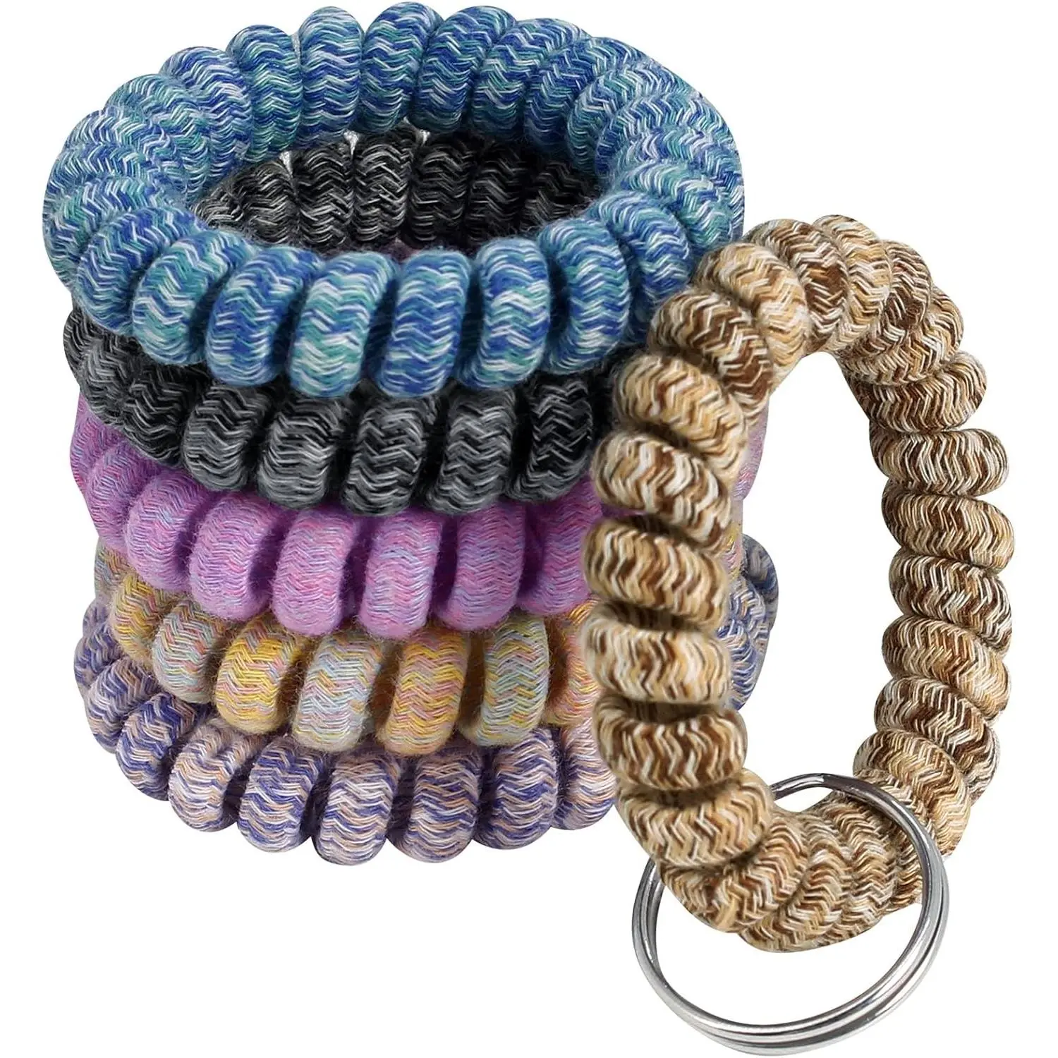 Pack of 6  Bracelet Wristlet Wrist Key Chain Holder Spring Wristband Flexible Spiral Wrist Coil Spring Stretchable Spiral Key Rings for Gym Pool ID Badge