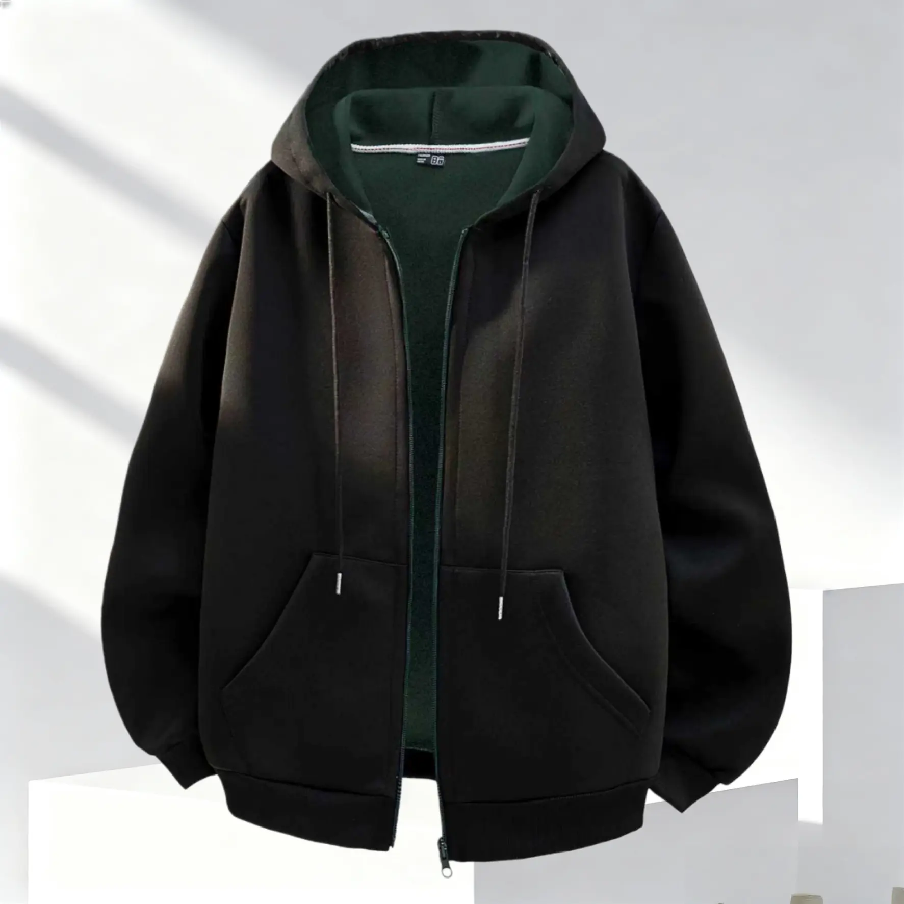 Men's Fitted Longsleeve Zip Up Hooded Pullover Jacket - Polyester Casual Top with Drawstring Hood, Large Storage Pockets, Cool Contrast Lining, Machine Washable, Spring & Autumn Street Style Essential, Father's Day Gift, Zip Up Hoodie