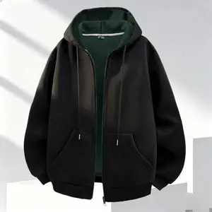 Men's Hooded Jacket with Drawstring Hood and Large Pockets Essential for Spring and Autumn Street Style with Cool Contrasts and Colorful Lining
