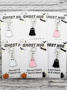 6pcs Halloween Keychain Set with Spooky Ghosts - Ghost Hug Zinc Alloy, Includes Halloween Greeting Cards, Ideal for Party Favors and Bag Decorations, Halloween，Halloween Gifts, Backpack Ornaments, Halloween Atmosphere Decoration