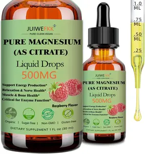 Pure Magnesium Citrate 500mg Liquid Drops, High Absorption Chelated Calm Magnesium for Sleep Relaxation Muscle Bone Nerve & Brain Health, Gentle on Stomach, Non GMO, Vegan for Women Men & Kids