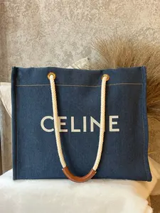 Pre-owned Celine Canvas Tote Bag With Leather Handles Navy Blue 1919H0315