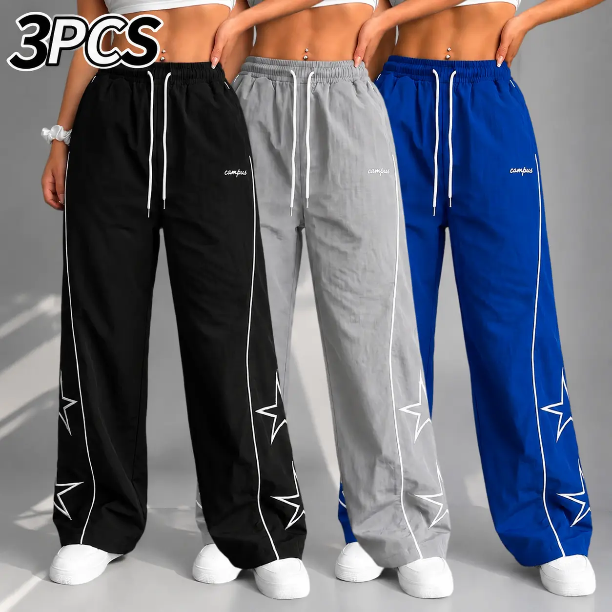 3-Pack Women’s Y2K Wide-Leg Sweatpants – Star Pattern Baggy Track Pants, Lightweight Athletic Lounge Joggers