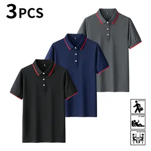 Men’s 3-Pack Classic Polo Shirts | Red Trim at Collar and Cuffs | Breathable Casual Golf & Work Shirts