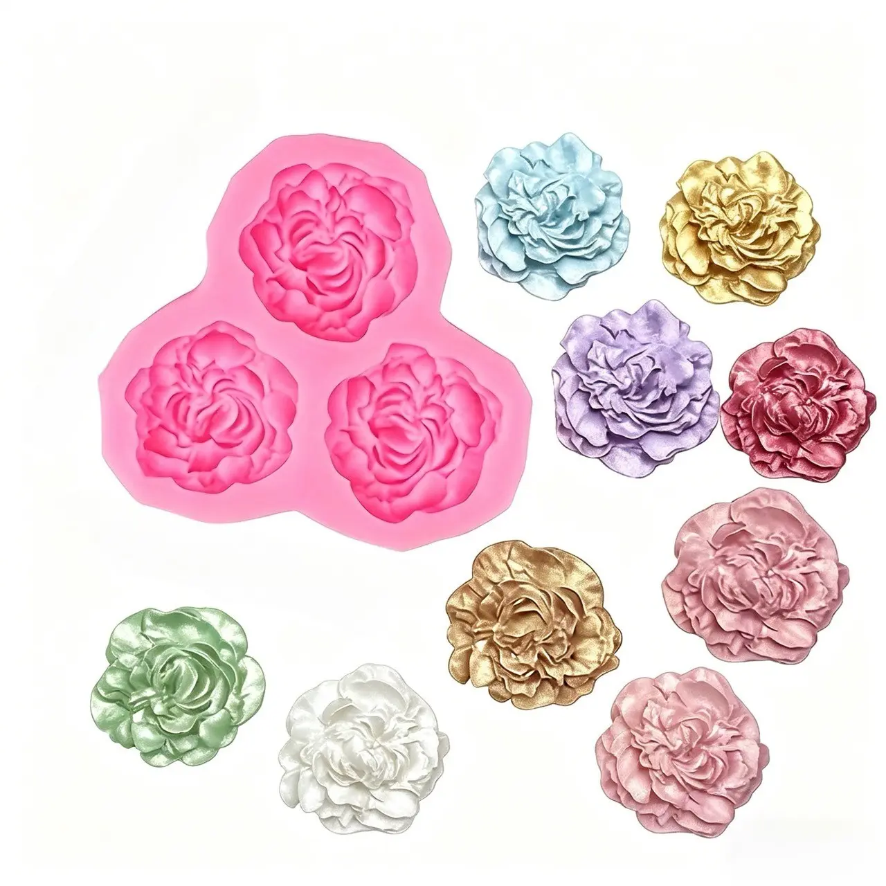 High-Quality Reusable Flower Silicone Mold, Carnation Mold (3 Holes), Ideal for Candle Making, Soap, Gypsum, Clay Crafts, Wedding Gifts