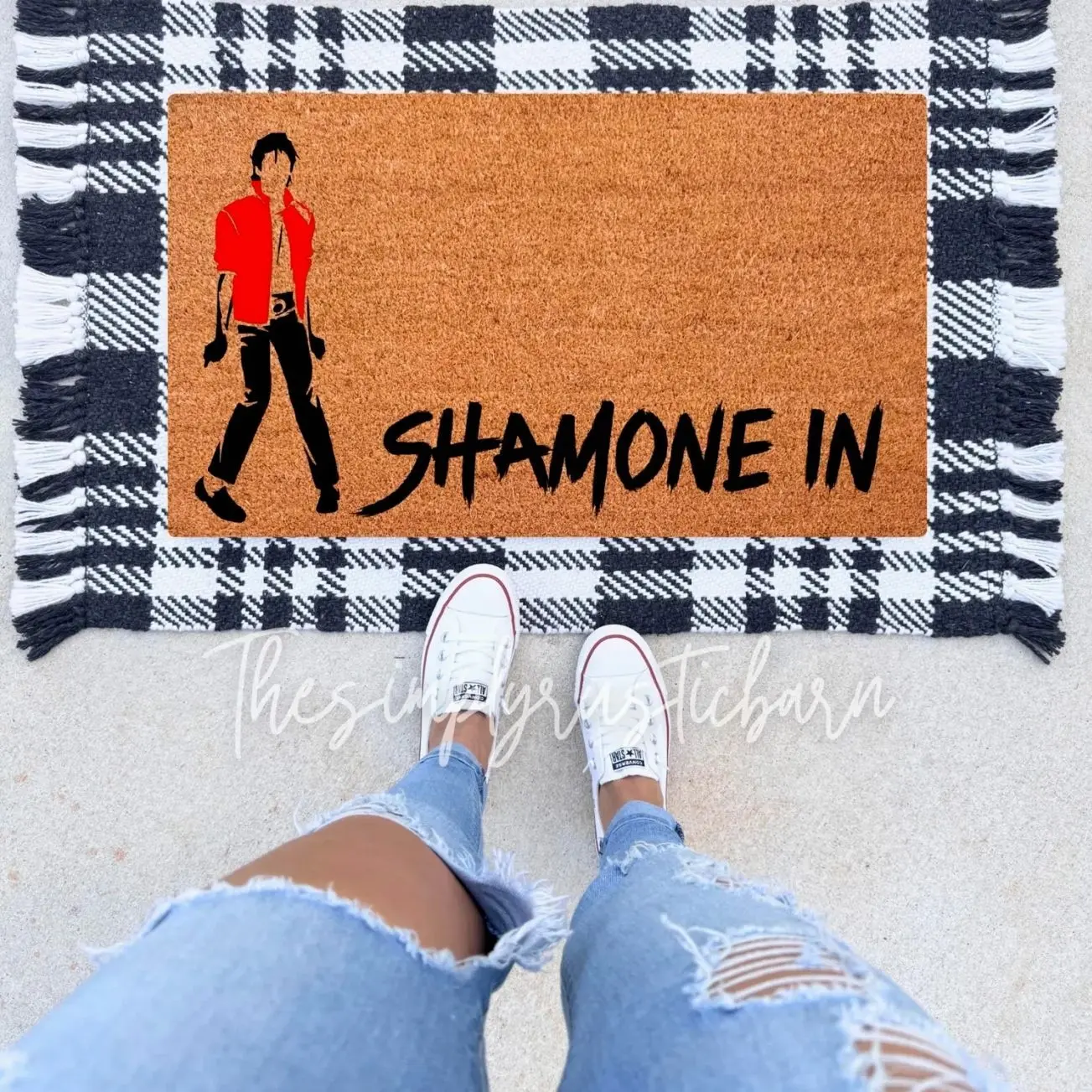 Shamone In Doormat – Funny Michael Jackson Inspired Welcome Mat | Pop Culture Front Porch Decor | Unique Gift for Music Lovers