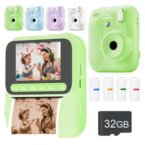 Portable Kids Polaroid Camera, Pocket Camera, Macaron Color Instant Printing Camera Toy, 8x Digital Zoom, With Flash, Continuous Shooting, Equipped With DIY Color Printing Paper And 32GB Card, For Children Aged 3-14 As Christmas, Birthday Party Gifts