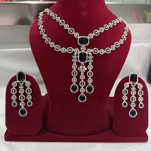 Premium Quality Blue and White Ad Set with Elegant Rhinestone Accents Durable Design and Includes Earrings for Versatile Use