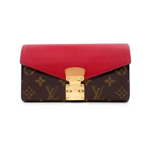Pre-owned Louis Vuitton Monogram Canvas & Leather Small Leather Goods Monogram Canvas Red Leather Pallas Wallet 65078385
