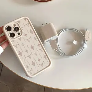 Vintage Cow Pattern Phone Case with Charger Saver & Cable Protector & Storage Rope, Anti-drop Cellphone Protective Case, Total Protective Shockproof Mobile Phone Cover for iPhone, Casing