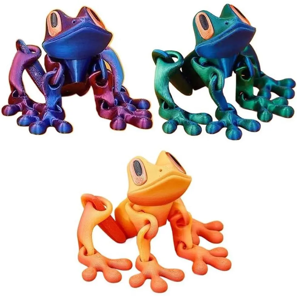 3PCS/4PCS 3D Printed Magnetic Articulated Frog Toy Night Light, Realistic Jumping Poseable Decor, Glow Animal Magnet for Metal Surfaces (3PCS Option) summerwins