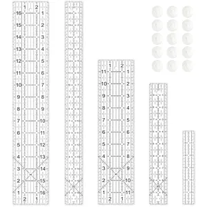 Sewing Ruler,5  Quilting Rulers,3 x17 Inch,1.5 x17 Inch,3 x12 Inch,1.5 x10 Inch,1 x6 Inch, Ruler, Ruler with Non-Slip Rings (Black and White)