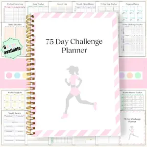 1pc Adult 75 Day Challenge Program and Fitness Tracker, Weekly Weigh In - Spiral bound fitness log, including meal tracking, progress measurement, reading and drinking schedule