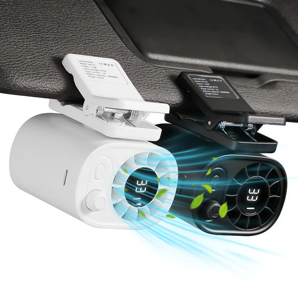 Car Clip On Fan with LED Display - 360° Rotation, 100 Speeds Adjustable, USB Rechargeable Personal Cooling Fan 1800mAh Battery