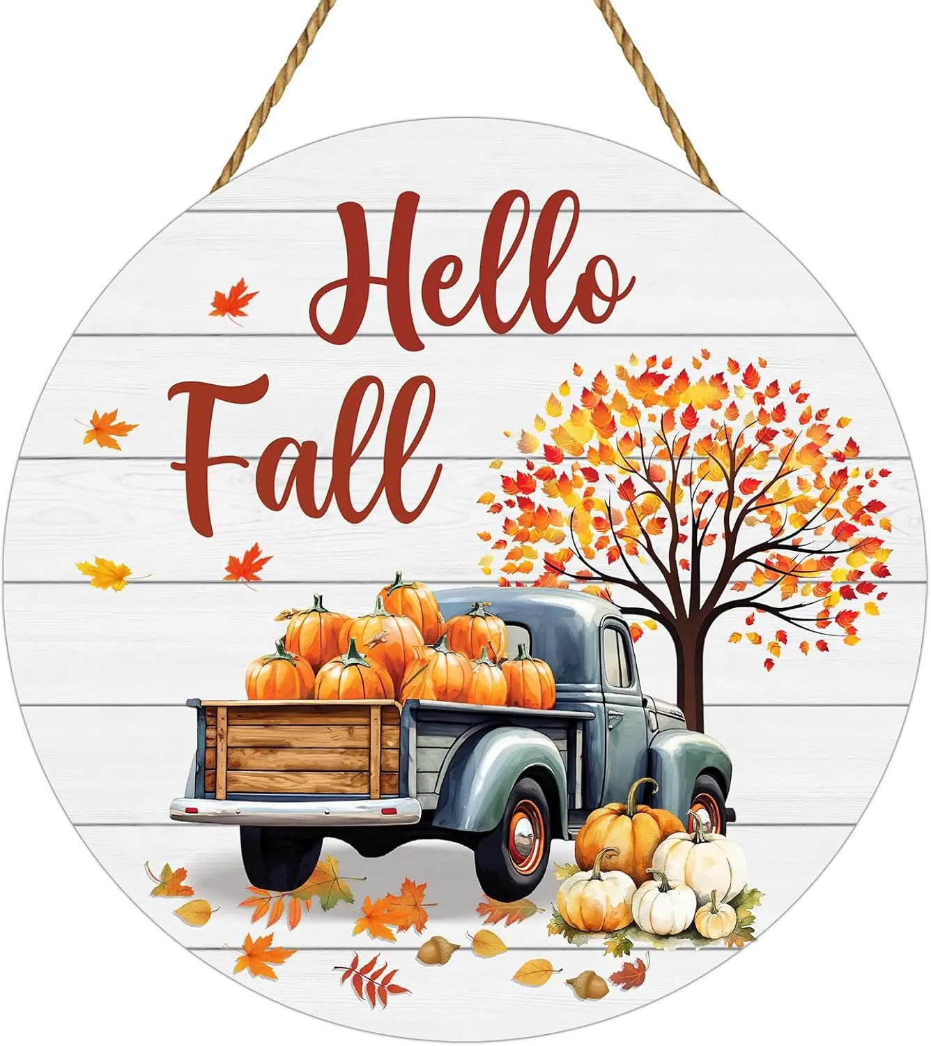 Halloween fall Gift Fall Decorations for Home Fall Decor Truck Door Sign Wall Decor Maple Leaf Pumpkin Hanging Sign Wooden Front Door Hanger for Autumn Harvest Thanksgiving Porch Indoor Outdoor Home Decorations