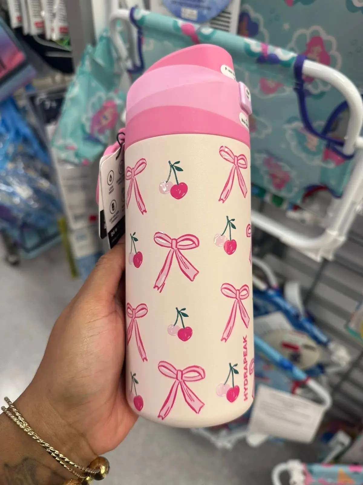Owala Pink Bow and Cherry Water Bottle – Cute Coquette Bottle with Carry Loop