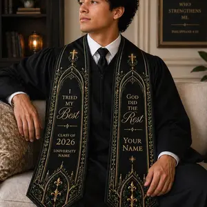 Personalized Christian Graduation Sash Class of 2026 , God Did The Rest Catholic Quote Stole Custom Name School, Religious College Gift