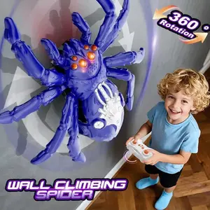 Wall Climbing Spider Remote Control Spider Toy, RC Creepy Crawler with Glowing Eyes for Walls & Ceilings, Prank Halloween Birthday Gift for Kids Boys Girls