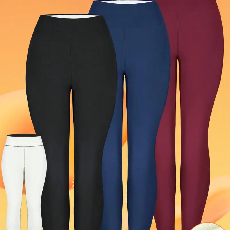 Women's 3-Piece Winter Fleece-Lined Thermal Leggings, High-Waisted Warm Long Pants, Sporty Casual Basic Minimalist Daily Wear, Thick, Soft and Comfortable, Fleece Lining, Womenswear, Fit