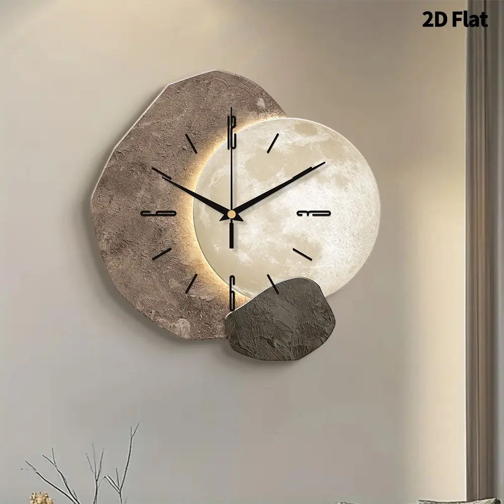 1pc 12inch/16inch Wooden creative moon design for home decoration Wall Clock, Super Silent Quartz Movement, No Ticking, Suitable for Decorating Clocks in Living Rooms, Bedroom, Offices, Kitchens, and Cafes, Perfect Decorative Gift for Friends and Family